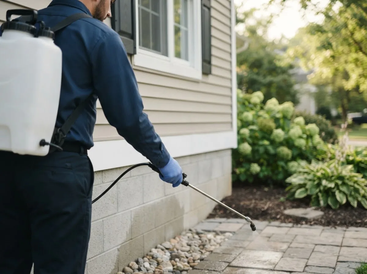 Pest control technician inspecting a home in Midland, MI